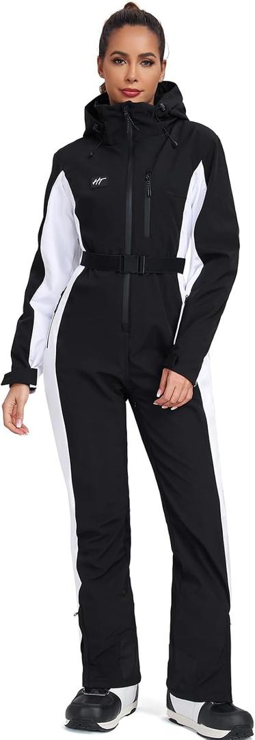 YEEFINE Women's Ski Suit One Piece Jumpsuits Snowsuits Waterproof Winter Snow Snowboarding Suits (X-Large, Black)