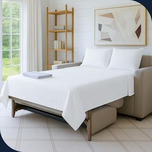 Cottington Lane Queen Sleeper Sofa Bed Sheet Set, 4 Piece Premium Quality 100% Egyptian Cotton, 6 Inch Deep Sofa Bed/Pullout Couch Sheets, White