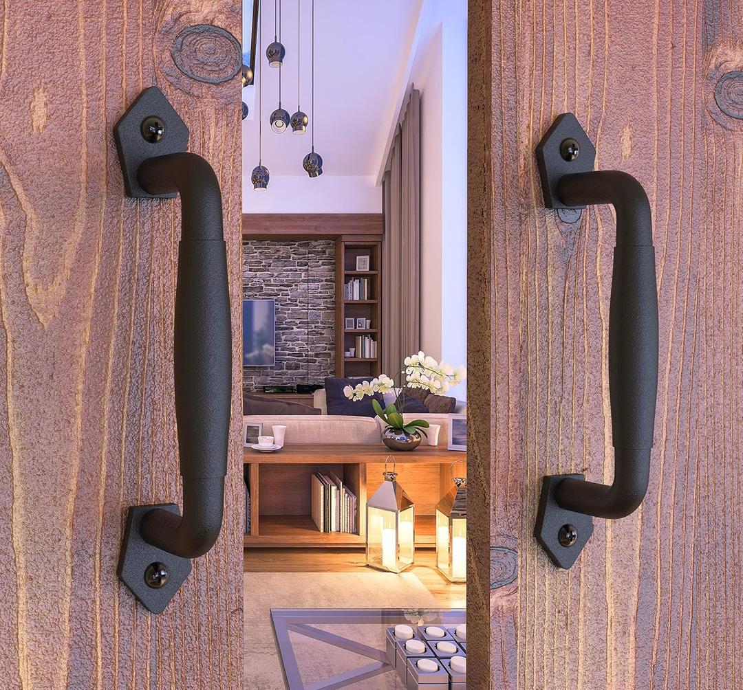 2-Pack 8 Inch Round Rustic Sliding Barn Door Handle - Black Steel Pull for Fence Gate, Garage, Shed, Closet, Pantry - Indoor and Outdoor Use - Easy Install