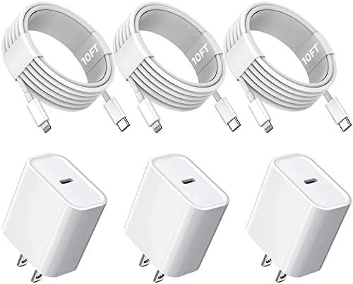 10FT iPhone Fast Charger,3Pack Extra Long[Apple MFi Certified]iPhone Charger Fast Charging Quick 10Foot USB C to Lightning Cable Cord Adapter Block for iPhone 14 Pro Max/14 Plus/13/12Mini/11/XS/X/iPad