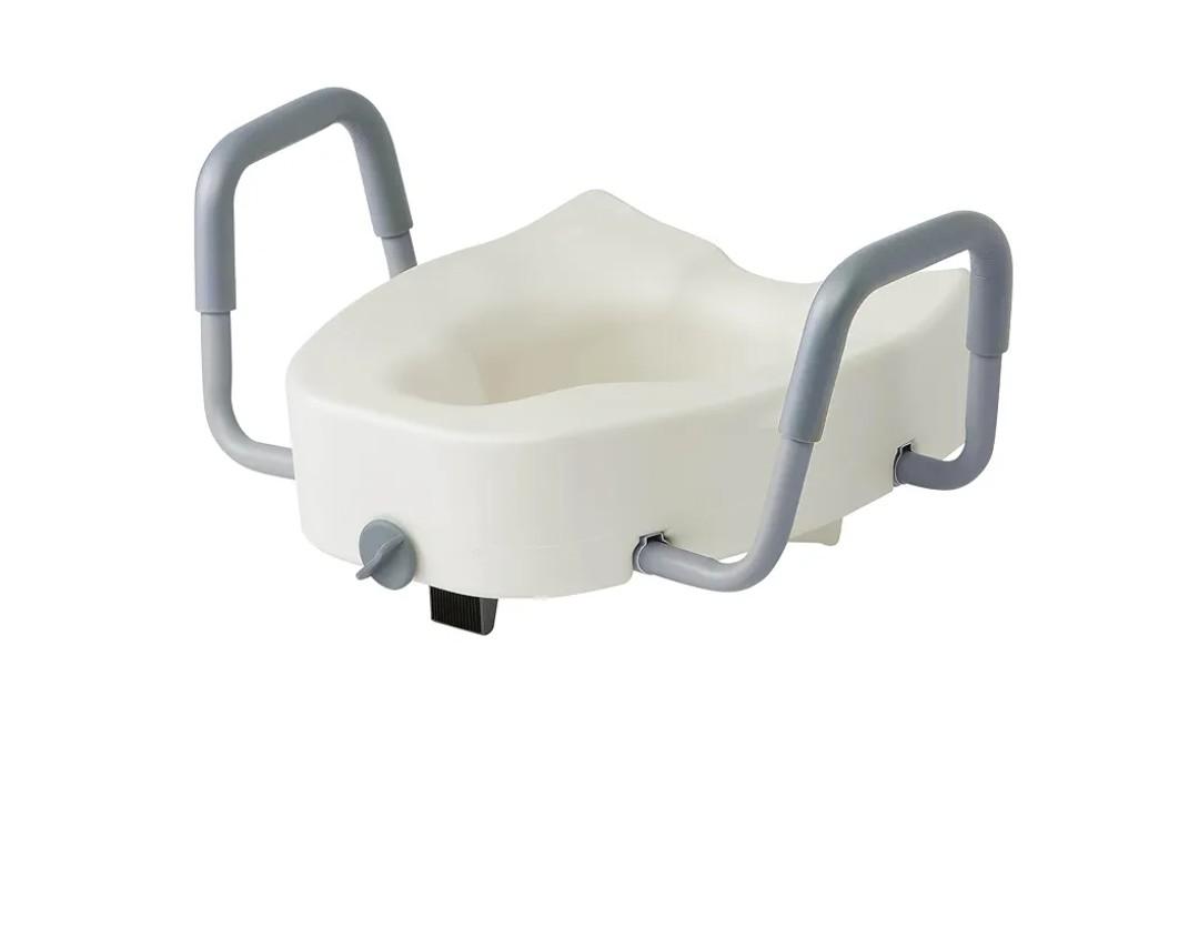 Medline 5" Elongated Raised Toilet Seat, with Lock and Removable Padded Arms- A Medical Seat for Seniors, Elderly, Adults, or Post-Surgery Recovery, 1 Ct.
