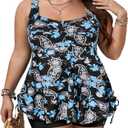 American Trends Plus Size Tankini Swimsuits for Women Two Piece Tankini Bathing Suits 2025 (12-14, Blue Flowers)