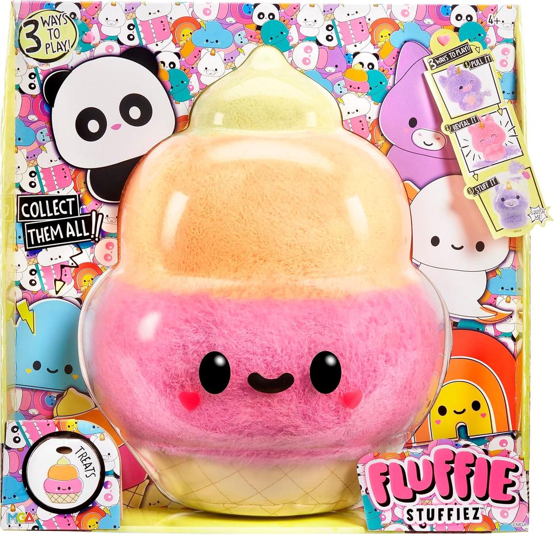 Fluffie Stuffiez Ice Cream Large Collectible Feature Plush 11" - Surprise Reveal Unboxing with Huggable ASMR Fidget DIY Fur Pulling, Ultra Soft Fluff