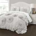 Lush Decor Serena Comforter Set, 3 Piece Set, Full/ Queen, Light Gray - Cute Comforter - Queen Bedding Set - Gray Comforter Queen Size - Coquette Decor