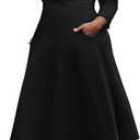 Nmoder Women's Plus Size Stretchy Flared Wrap Dress Casual Wedding Guest Midi Dresses V Neck 3/4 Sleeve A-Line Swing Dress Size 2X