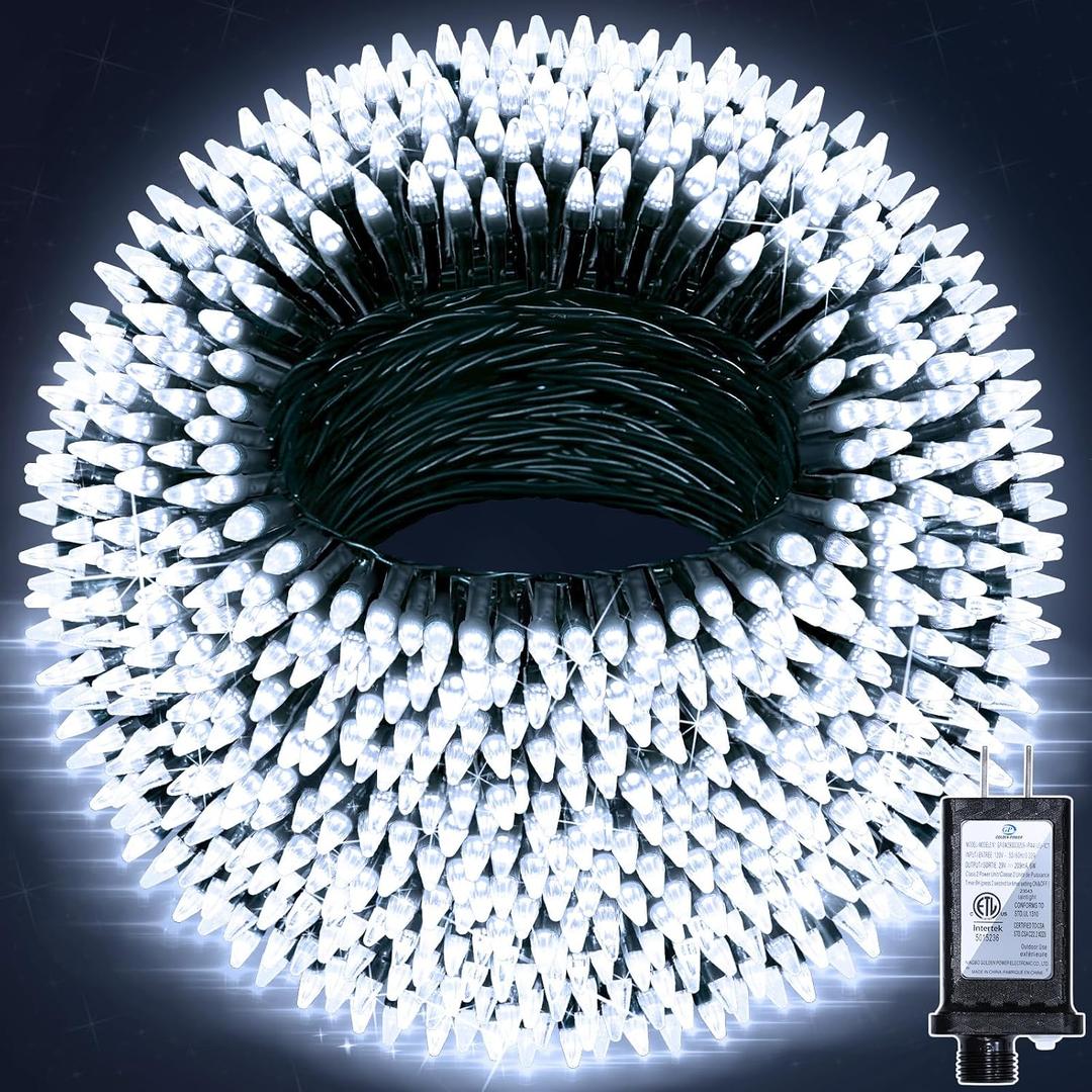 350LED 90FT Christmas Lights Indoor Outdoor, 12 Modes Cool White Outdoor String Lights with Timer & Dimmable, Green Wire Christmas String Lights for Tree Patio Yard Fence Bedroom Wedding Garden Decor