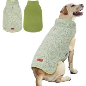 cyeollo Warm Dog Coat Fleece Sherpa Winter Sweater, Reversible Large Dogs Jacket Vest with Leash Hole, Soft Coats for Large Dogs Cold Weather, Green, XXXL