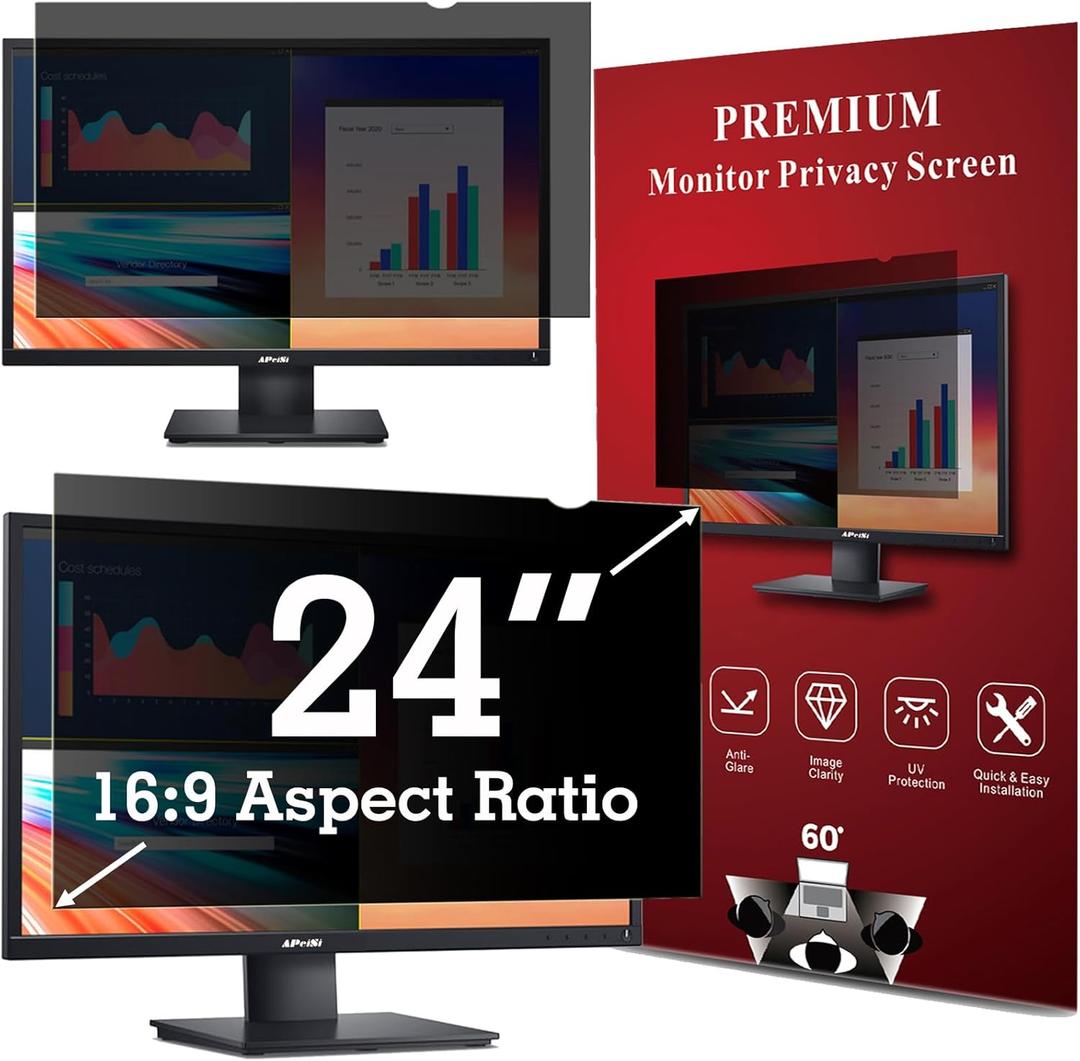 24 Inch Privacy Screen Filter for Computer Widescreen 16:9 Monitor - Privacy Shield,Anti-Glare and Anti-Blue light Protector