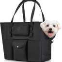 SlowTon Dog Purse Carrier - Portable Dog Carrier with Pockets & Safety Leash for Small Dogs Under 12 lbs, Breathable Pet Tote Bag for Cat Rabbit Outing, Travel, Vet (Black)
