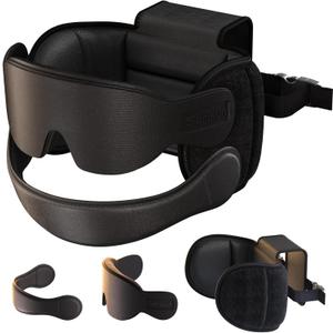 Travel Pillow Combo with Chin Strap, Airplane Pillows with 3D Eye Mask for Sleeping, 360 Support Plane Head Strap for All Plane Seats, Long Flights Essentials, Stop Bobblehead, Black