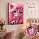 UNDBILSNI Whimsical Pink Mother Leopard Canvas Wall Art, 24"L x 16"W