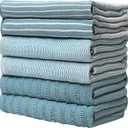 Premium Kitchen Towels (20x 28, 6 Pack) | Large Cotton Dish Towels | Flat & Terry Highly Absorbent Kitchen Linen Set with Hanging Loop | Aqua