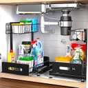 Mlinavn 2 Pack Under Sink Organizer, Pull Out Cabinet Organizer 2 Tier Slide Out Sink Shelf Cabinet Organizer and Storage, Adjustable Under Counter Organizers for Under Kitchen Bathroom Organization