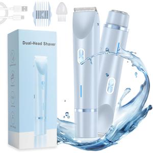 Dermave Bikini Shaver,Dual Head Shaver Women, 2 in 1 Wet & Dry Waterproof Electric Bikini Trimmer for Women(Blue)