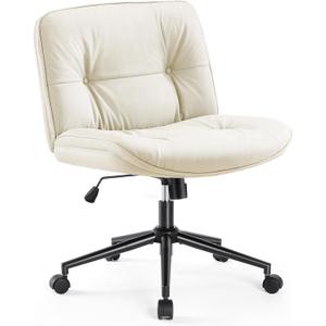 Criss Cross Leg Chair  Armless Swivel Office Chair with Wheels, Wide Seat Ergonomic Computer Desk Chair, Height Adjustable Task Chair for Home, Work, Gaming  Modern Comfortable Seating (White)