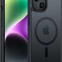 FNTCASE for iPhone 13/14 Phone Case: iPhone 16e Magnetic Translucent Matte Back Cover Metal Button Military Grade Protection Shockproof Shell Full Body Protective Slim Cell Phonecase (Black)