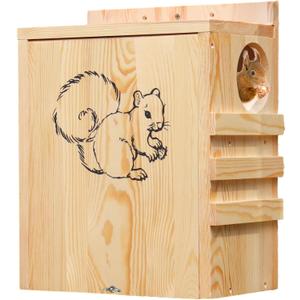 Wooden Squirrel House for Outside, Large Nesting Box for Squirrels, Chipmunks and Small Animals
