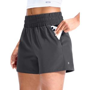 MIER Running Shorts for Women Quick Dry Mid Waisted Athletic Workout Gym Shorts with Mesh Liner, 4 Inch Inseam, 3 Pockets (Gray, XS)