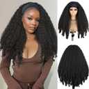 Quantum Love Yaki Curly Headband Wigs for Black Women New Afro Curls Synthetic Braided Hair 24Inch Wear and Go Kinky Curly Glueless Headband Wig with Bouncy Curls