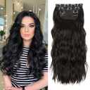 Black Hair Extensions, 20 Inches Soft Synthetic Curly Hair Extensions Clip ins (Color: Black)