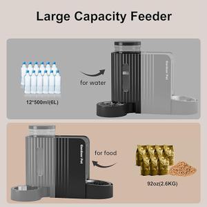 Gardner Pet Automatic Gravity Cat Food Feeder and Water Dispenser Stainless Steel Two-in-One Set Large Capacity Dispenser for Pets Dogs, Puppies, Kittens, Rabbits, Dark Grey, 3L