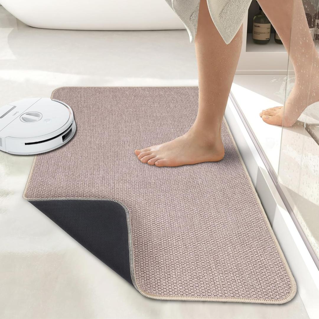 Bath Mat,Ultra Thin Bath Rugs,Rubber Bath Mats for Bathroom,Quick Dry,Non-Slip,Machine Washable,Fit Under Door,Super Absorbent Bathroom Rugs for Bathroom Floor,Shower,Sink.(Beige,24''x36'')