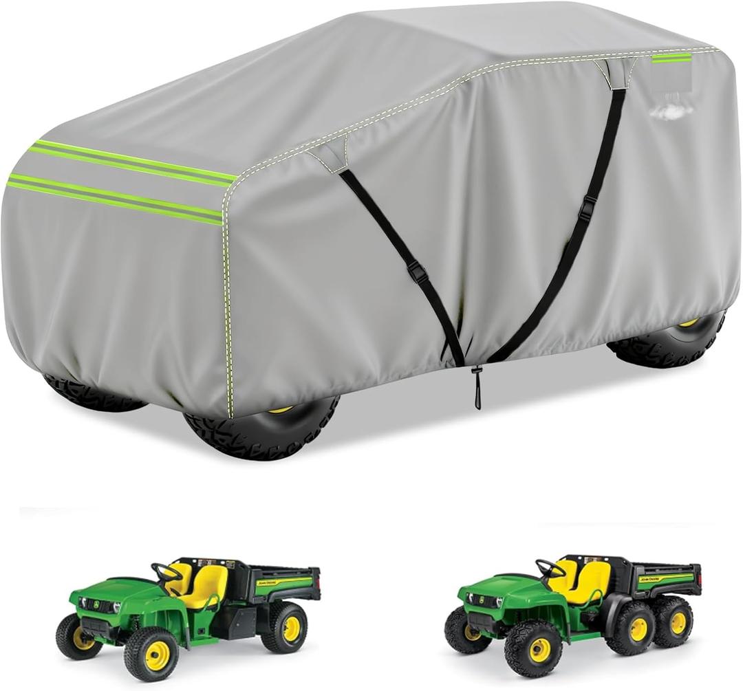 Gator Cover for John Deere LP93547 CPLP93547,600D Heavy Duty All Weather Protection UTV Cover Compatible with John Deere Gator TH 64 / TE 42 with Windproof Buckles (Grey)