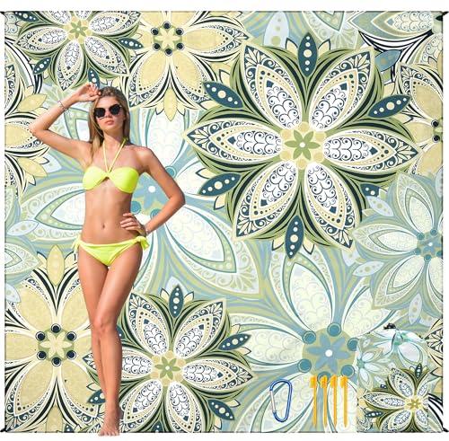 HIHOHO Beach Blanket Waterproof Sandproof Beach Mat for 1-8 Adults Quick Drying Durable Outdoor Picnic Mat for Beach Festival Travel Camping Hiking (Flourishing Blossom-Y&GN, 79"×83"(4 Person))