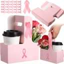TaoBary 25 Set Breast Cancer Awareness Gifts 2 Cup Drink Carrier with Handle Pink Portable Foldable Tray Drink Holder Breast Cancer Gifts for Woman Disposable Coffee Cup Holder with Pink Ribbon