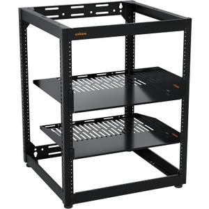 ECHOGEAR 15U Open Frame Rack for Servers & AV Gear - Wall Mountable Design Includes 2X Vented Shelves, 25x Rack Mounting Screws, 4X Leveling Feet, 4X Shelf Stops, & 2X Securement Straps