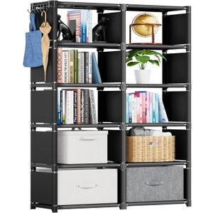 Mavivegue Bookcases: Black Cube Book Shelf, 10 Cube Tall Storage Organizer for Bedroom, Living Room & Office