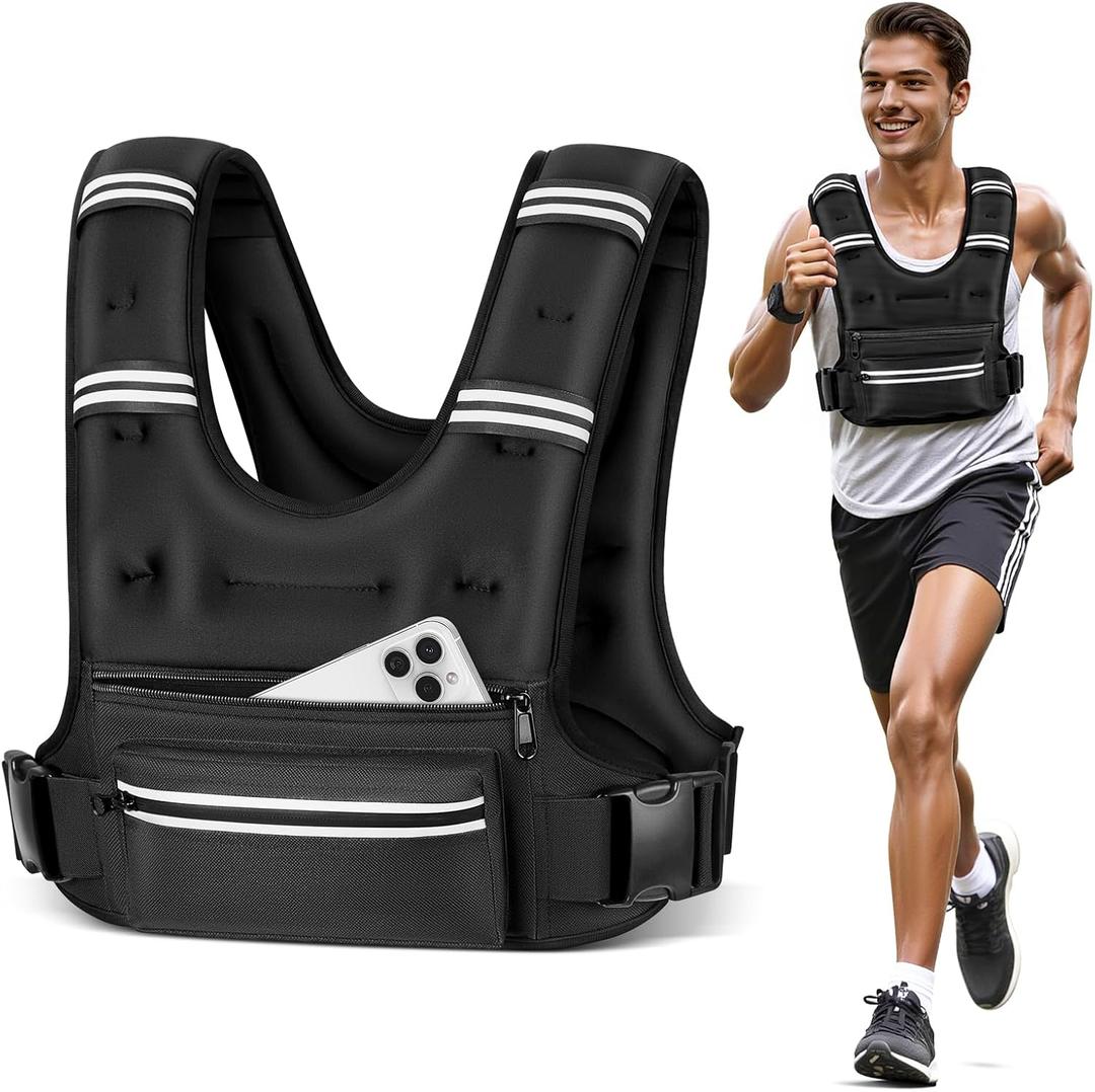 Weighted Vests for Women Men, 16lb Weighted Vest with Storage Pockets, Rucking Vest with Reflective Stripe, Adjustable Straps Weight Vest for Running, Walking, Workout, Training