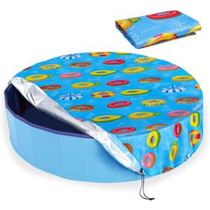 Round Dog Pool Cover 63"(5ft), Foldable Kiddie Solar Cover Fit Dog Collapsible Swimming Pool, Pets Kids Bath Tub, Anti-UV Dustproof Safety Pool Covers, Colorful Swimming Ring (Large(63" x 12"))