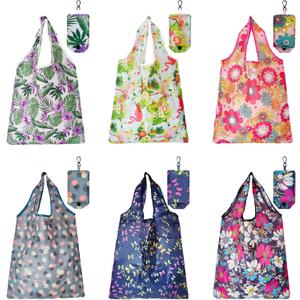 6 Pcs Reusable Shopping Bags, Foldable Grocery Bags in Pocket, Eco-friendly Travel Recycle Shopping Bags,Waterproof and Machine Washable, for Daily Shopping Supplies load