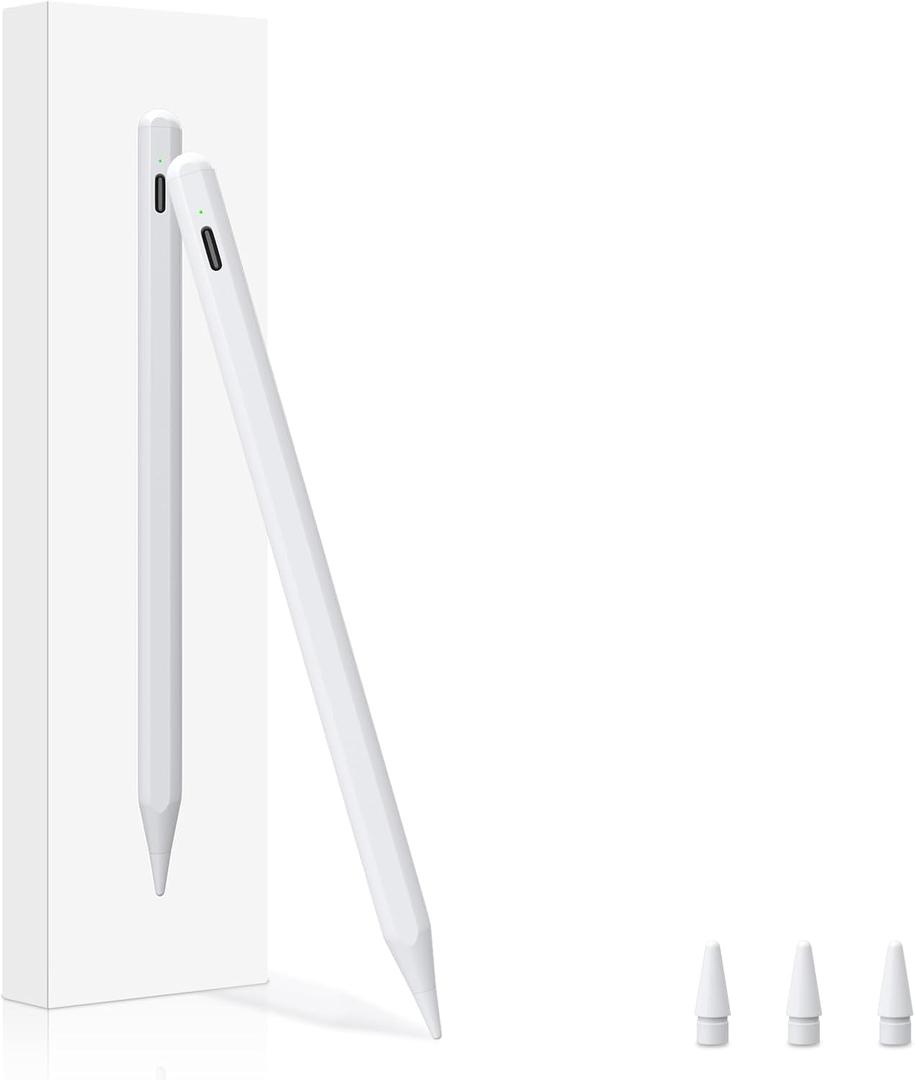 Stylus Pen for iPad 11th Generation,15H Working Time Tilt Sensitivity Palm Rejection, Pencil for 2018-2025 iPad A16 11/10/9/8/7/6th, Pro 11"/12.9"/13 inch M4, Air 3/4/5/M2/M3, Mini 5/6/7/A17 Pro (White)