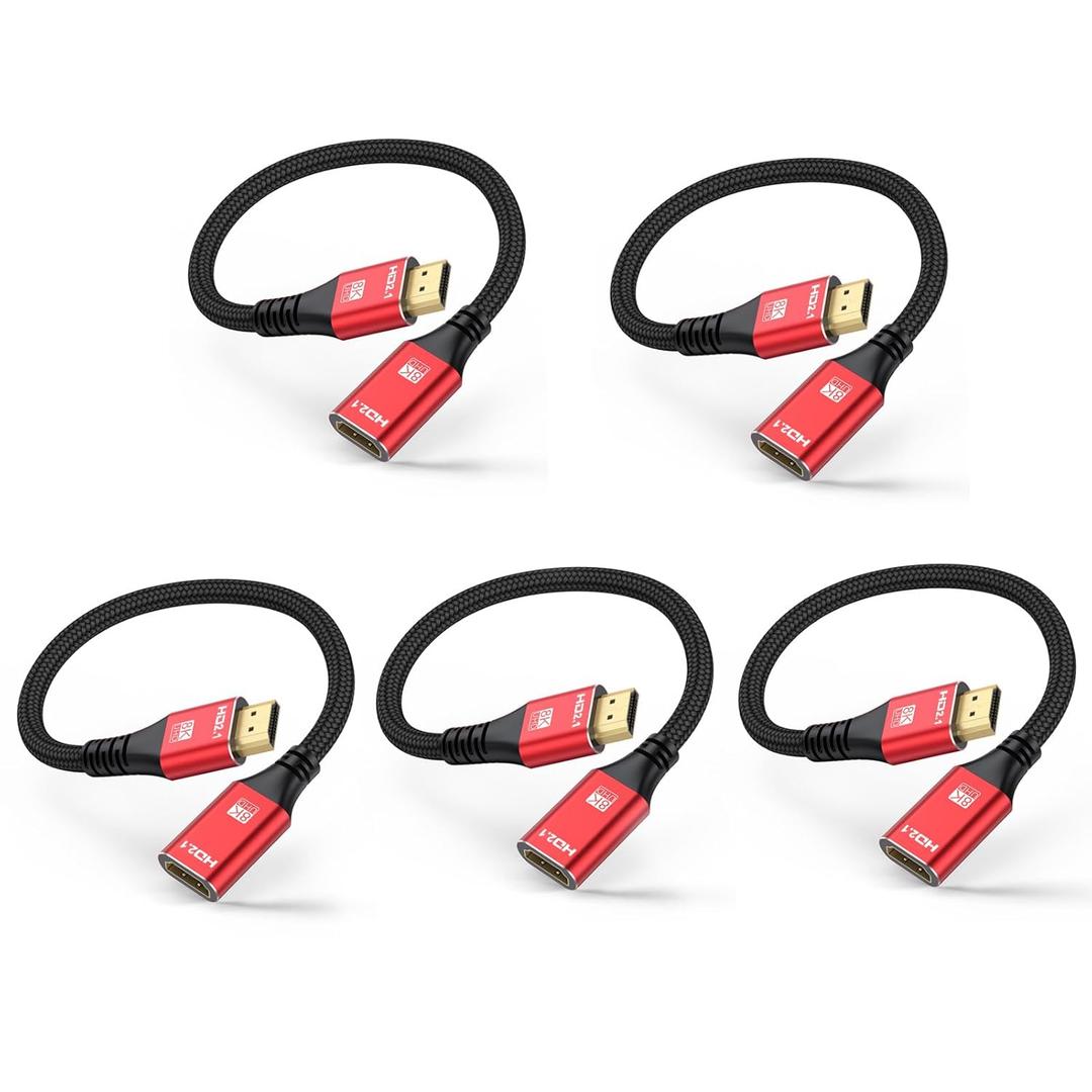 HDMI Extender 8K HDMI Extension Cable 1.5FT 5-Pack, HDMI 2.1 Male to Female Adapter Extension Cord 8K@60Hz, 4K@120Hz, 2K,3D,HDR Compatible with Roku TV Stick, HDTV, PS5/PS4, Laptop, Monitor, Projector