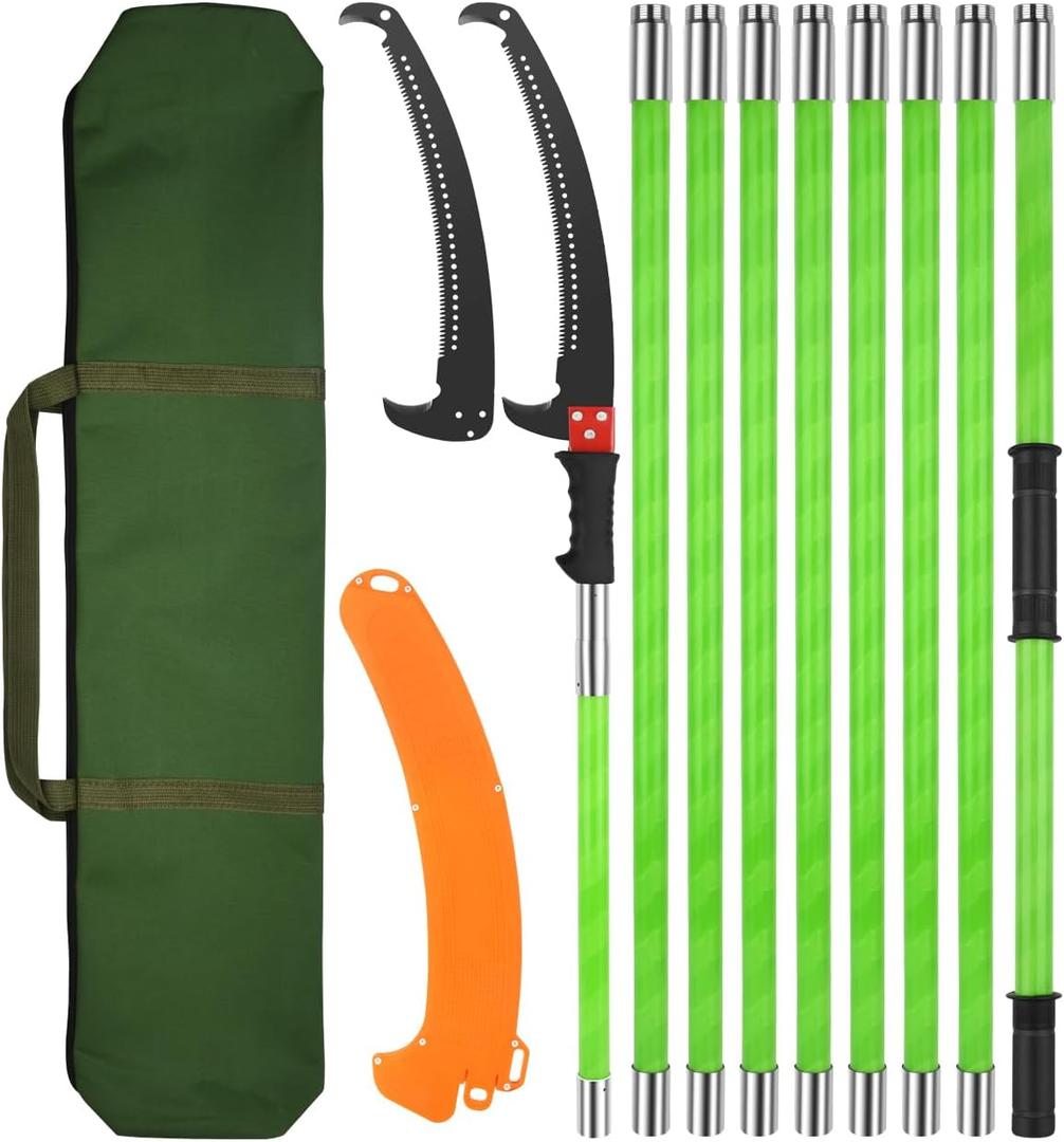 Manual Pole Saw for Effortless High Branch Cutting - 30ft Extendable Tree Pruner with Sharp Steel Blade | Lightweight & Durable Pole Saws for Tree Trimming & Branch Cutter for Yard Maintenance (Green)