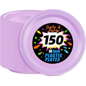 WELLIFE Lavender Party Plates 10 Inch -150 Count, Disposable Plastic Dinner Plates for Party Easter Mother's Day Wedding Birthday Picnic Graduation