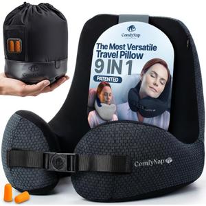 ComfyNap Versatile Travel Neck Pillow for Airplane [Patented], 9 Positions in 3 Techniques, Plane Pillow with Pure Memory Foam, Travel Pillow with HeadRest Flight Sleep, Travel Essential - Mercury