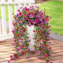 Artificial Hanging Flowers for Outdoors Decorations Spring Summer indoor 4 Pack Faux Silk Daisy, Fake Hanging Flowers,UV Resistant Plants Outside Home Indoor Planter Porch Patio Balcony Yard Decor (Purple Red)