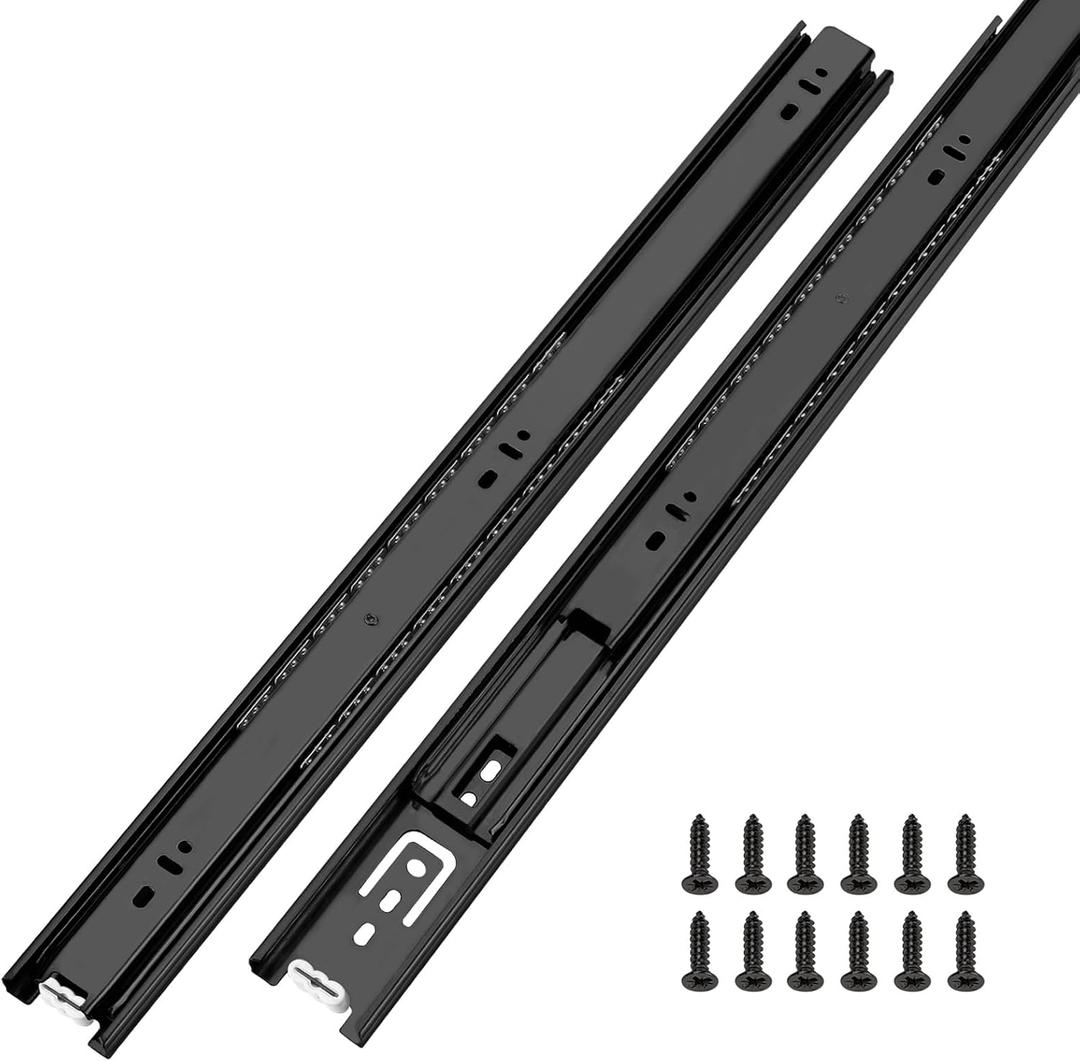 LONTAN 20 Inch Full Extension Ball Bearing Drawer Slides 2 Pairs Side Mount Cabinet Rails Tool Box Trash Can Glides Black Heavy Duty Kitchen Drawer Runners 100LB Capacity