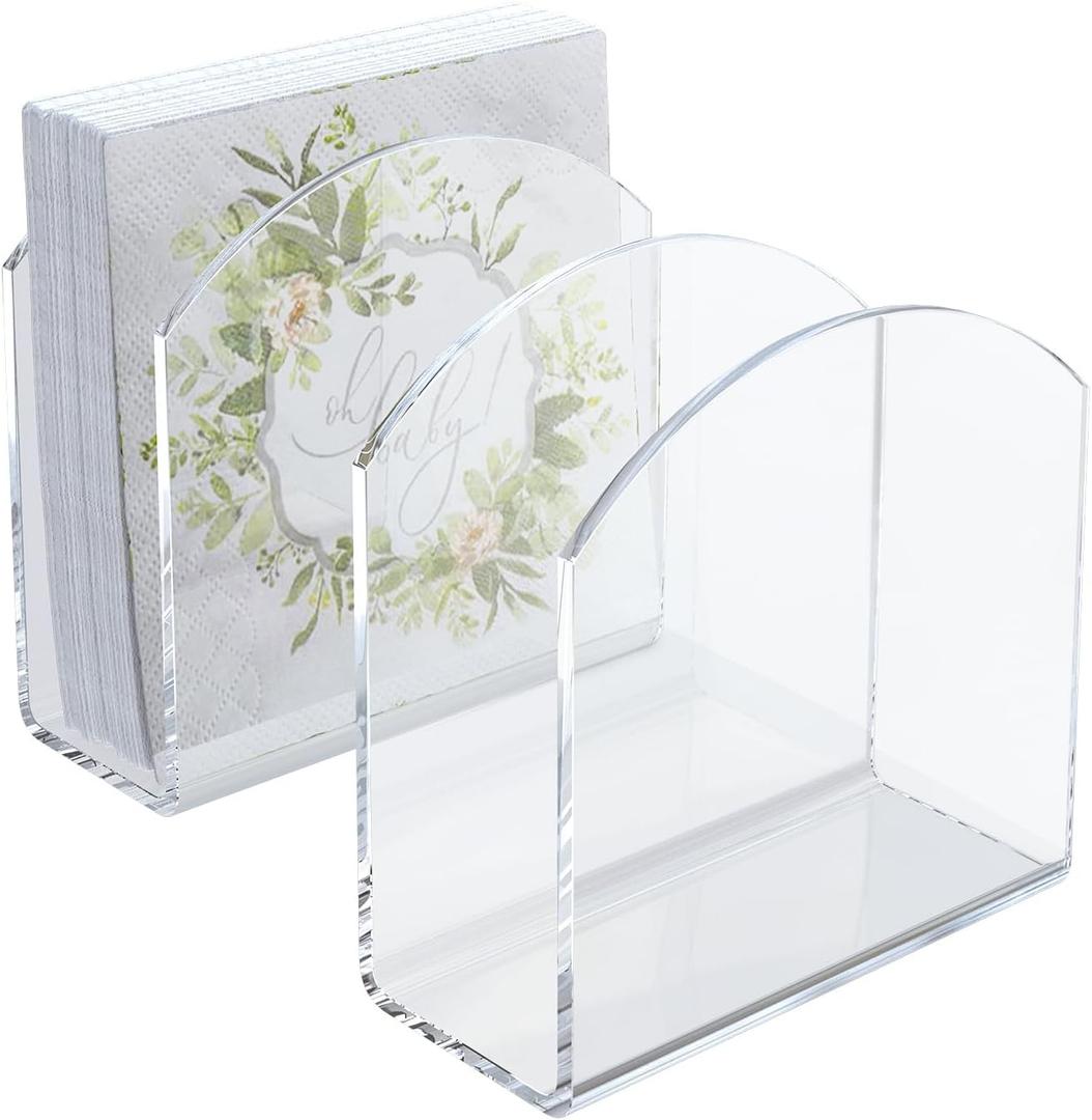 Napkin Holder, 2 Pack Clear Acrylic Napkin Tissue Holder for Table, Tissue Paper Cocktail Napkin Holder for Kitchen, Dinner Napkin Dispenser for Bar, Restaurant
