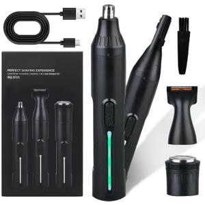Fululuer Nose Hair Trimmer for Mens and Women | Rechargeable 4-in-1 Ear, Nose, Eyebrow & Beard Trimmers | 8500 RPM | USB Charging | Washable, LED Indicator (Jet Black)