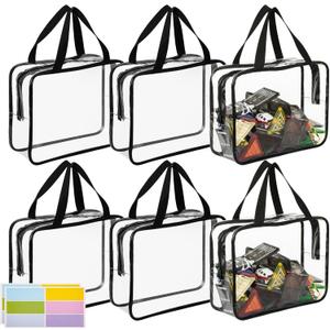 6PCS Toy Storage Bags with Zipper, Reusable Clear PVC Board Game Storage, Waterproof Toy Organizer Bags with Labels, for Organizing Puzzles, Building Blocks, Board Game, Kids Books (Black)