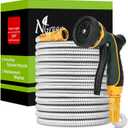 Garden Hose Metal 25FT Heavy Duty 304 Stainless Steel Water Hose with 8-Pattern Nozzle, Lightweight, Flexible, Puncture Proof, Kink-Free, High Pressure, Solid Metal Fittings for Yard, Outdoors, RV