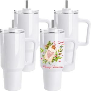 DS 4 Pack 40 oz Sublimation Tumbler with Handle Insulated Large Sublimation Tumblers Bulk with Lids and Straws Stainless Steel Coffee Mugs for DIY Craft Heat Press Print (White)