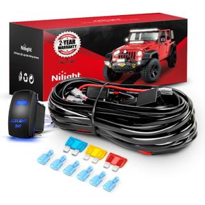 Nilight 14AWG LED Light Bar Wiring Harness Kit 12V On Off 5Pin Rocker Switch Laser Waterproof Toggle Switches Power Relay Blade Fuse for Work Lights Cars Boat ATV Trucks-3 Leads, Bule