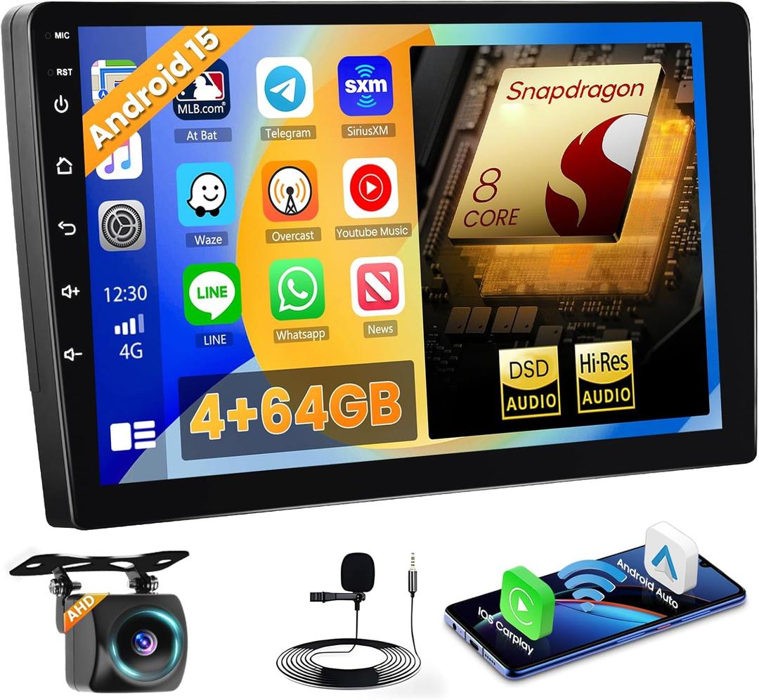 Qualcomn Chipset 8 Core 4+64G Android Car Stereo 9 Inch Touch Screen Built-in DSP Wireless CarPlay/Android Auto, GPS Navigation, Bluetooth 5.1, Cooling Fan, DSD Audio, Mirror Link, Reversing Camera