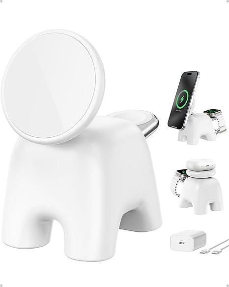 2026 Magnetic Wireless Charging Station, 15W Ultra-Fast Charger Stand for iPhone 17 16 15 14 13 12 Pro Max, 5W for Apple Watch&Airpods, 2-in-1 Foldable Charger for Home/Office/Travel(with 30W Adapter) (White)