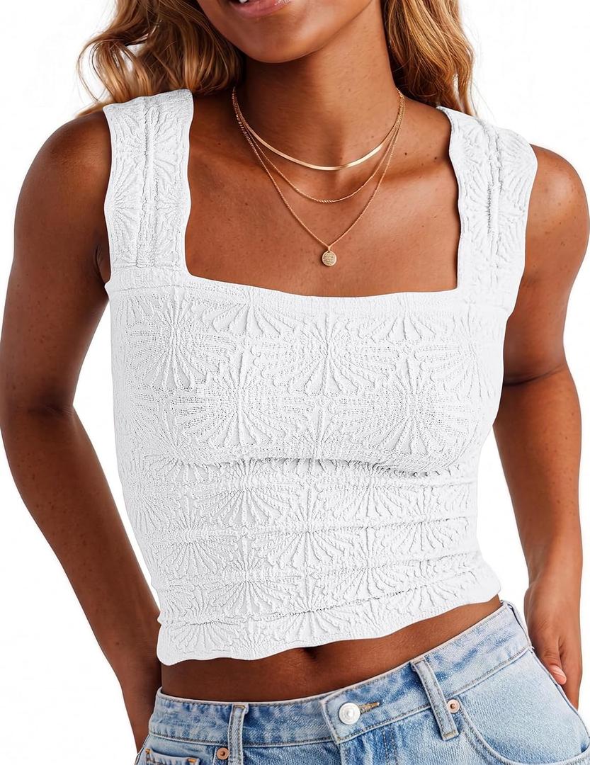 Women's Wide Strap Crop Tank Tops Flower Going Out Cropped Tops (M)